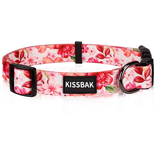 KISSBAK Collar Perros para Perros pequeños - Diseño Especial, Lindo Collar para Perros pequeños, medianos y Grandes, Collar Suave Ajustable con Flores, para Cachorros machos y Hembras(S,Rosa Peonía)