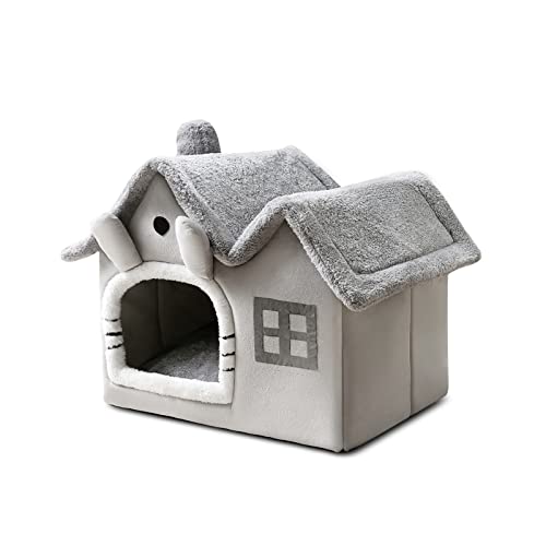 Galatée Cama Cueva para Gatos, Iglú De Gato De Peluche Cálido y Acogedor, Cama Lavable para Perros con Cojín Extraíble, Mejora El Sueño, Casa Plegable para Gatos(M, Gris)