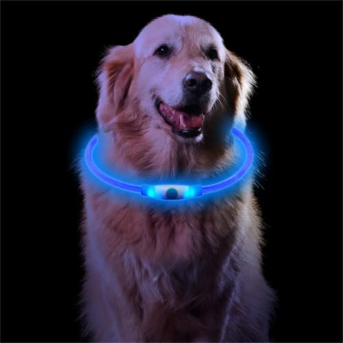 Sarsumir Collar Luminoso Perro Recargable, Collar Luz Perro Impermeable con 3 Modos de Luz, Ajustable Collares LED para Perros Gatos Pequeño Mediano Grande Seguro por la Noche, Azul