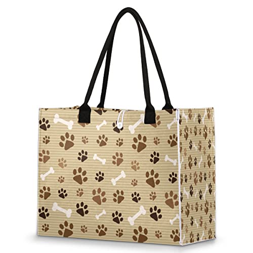 cfpolar Bolsa de playa para mujeres y niñas, con estampado de huellas de perro, bolsa de playa grande, a prueba de arena, bolsa de hombro reutilizable, bolsa de compras con asa, Con color