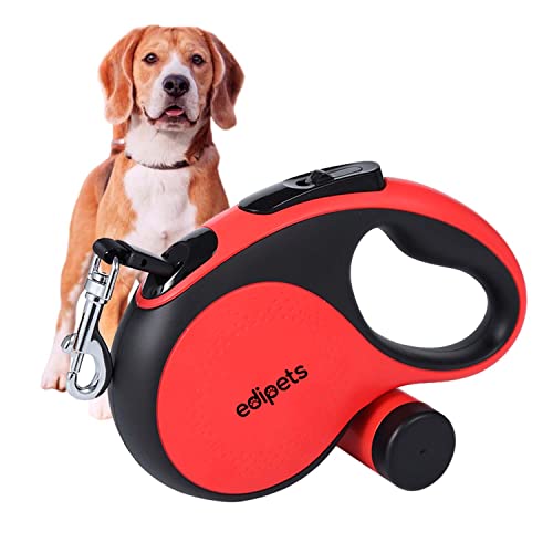 Edipets, Correa Perro Extensible, Retráctil, 5 y 8 Metros, Cinta Flexible para Adiestramiento y Paseo, para Perros Pequeños, Medianos y Grandes (Rojo, 5 Metros)