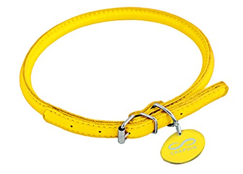 CHAPUIS SELERIE Glamour Collar Ajustable Redondo de Cuero para Perro Amarillo Diámetro 8 mm Longitud 25-33 cm Talla S