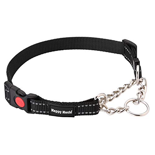 HAPPY HACHI Collar Martingale Perro, Antitirones Collar Ajustable y Reflectante Nylon Cómodos con Cierre de Anillo Metálico para Perros Pequeños Medianos Grandes (M Negro)