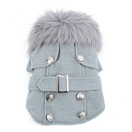 smalllee_lucky_store Abrigo de Cuello de Piel de Lana para Gato (para pequeño Perro o Gato), Disfraz en Color Gris Claro, Talla XL