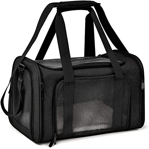 TOFFCAEA Transportín para Perros Bolsa, Bolsa Transporte Transpirable para Mascotas, Correa de Hombro Ajustable y Colchón Suave, Soporta 11.5 kg, Transportin Animal Mediano y pequeño (L, Negro)