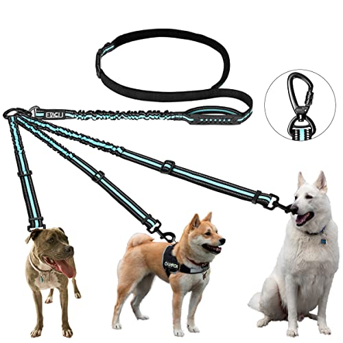 ETACCU Correa para Perro Manos Libres de 3 vías, Reflectante, Ajustable, soporta 50 kg, Correa para Perro 3 en 1 sin enredos con 2 Asas y Bolsa de Cintura (Azul)