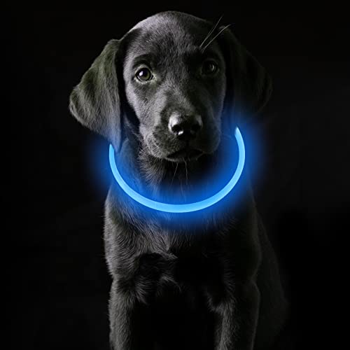 Coolzon Collar Luminoso Perro Recargable, Collar Perro Luz Impermeable con 3 Modos de Luz, Longitud Ajustable Collares LED para Perros Gatos Pequeño Mediano Grande, Azul