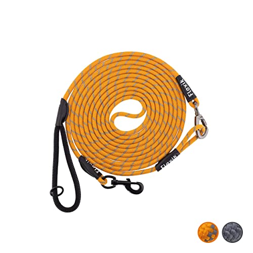 Floxik Correa de arrastre para perros | 5 m naranja | correa reflectante con correa de mano desmontable | también ideal como correa de entrenamiento para cachorros