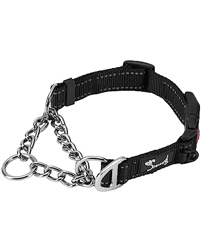 PETTOM Collar para Perros Ajustable Reflectante Nylon Acolchado Resistente Suave Martingale Collar con Metal, Hebilla de Seguridad para Perro Mediano Grande Cachorro para Correr Entrenamiento Negro