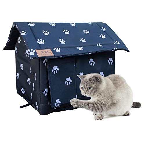 Hearthxy Caseta para gatos para exteriores, resistente al invierno, impermeable, cálida, plegable, para gatos y perros pequeños