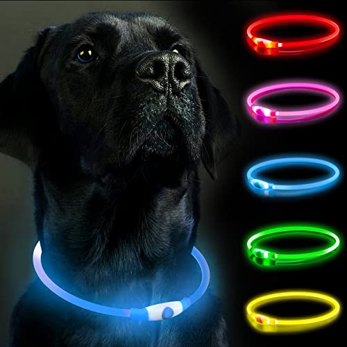 Collar Perro,Collar de perro luminoso, collar de perro de seguridad ajustable con 3 modos de iluminación, collar luminoso LED resistente al agua recargable USB para perros grandes, medianos y pequeños