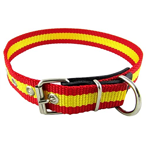 Collar de Perro Bandera de España de Nailon 40 cms | Collar Liso para Perro medianos | Collar de Naylon. Resistente a tirones y climatología. Collar de 2,5cm Ancho.