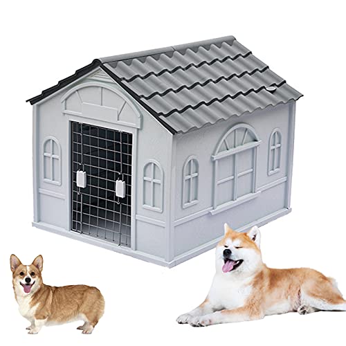 Casetas para Perros Grandes Exterior Impermeables, Caseta de Plastico para Perros, Caseta Perros Exterior con Puerta, Casa Perro Mediano, Casa Perro Grande, Casa P(Size:S (1-30kg animal),Color:Gris)