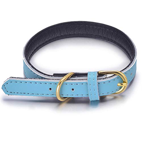 teemerryca Collares de gato con campana de cuero suave para perros pequeños medianos grandes (cuello: 36 cm - 46 cm), color azul