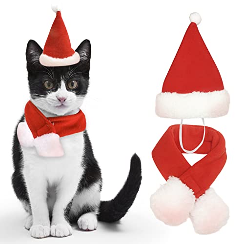 Gorra de Papá Noel de Navidad Ajustable de Mascotas,bufanda,Disfraz de perro para mascotas,bonito disfraz de Navidad para gato