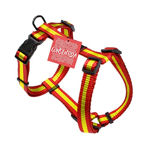 Arnés para Perros Pequeños T2 - 27 - 45 x 1,5 cm - Fabricado en Nylon - Diseño Bandera de España - Talla M - Muy Resistente y Confortable - Accesorios para Perros - Consentida