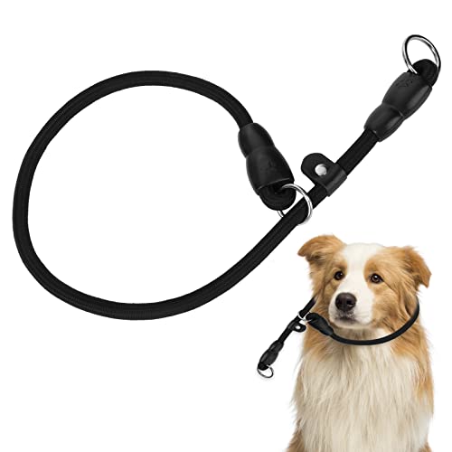 TIESOME Collar Deslizante para Entrenamiento de Perros, Collar de Cuerda de Nailon Redondo sin tirones, Correa para Perros pequeños, medianos y Grandes (Negro Talla S)