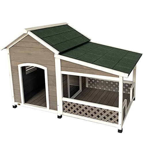 Casa De Madera para Perros Casa Exterior para Perros Estilo Cabaña Jaula con Techo De Asfalto Puerta Frontal Ventana Lateral Porche para Perros Medianos Grandes (Color : A, S : 148x86x83cm)