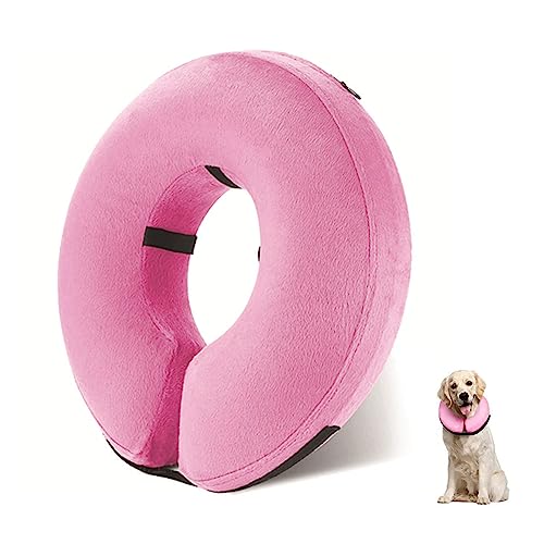 Collar de Recuperación Inflable Perro Collar Suave para Cirugía para Mascotas Cono de Cuello Isabelino Ajustable Collar Protector para Mascotas Collar Inflable para Mascotas para Perros y Gatos Rosa