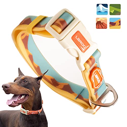 LaRoo Collar para Perro Impermeable, Duradero Ajustable Suave PVC Recubierto Nylon Fabric Colorido Collar con D-Ring Acero Inoxidable, para Perros Pequeños Medianos Grandes (M, Amarillo)