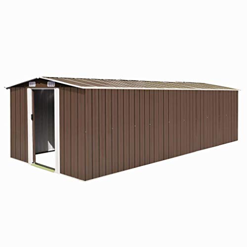 Tidyard Caseta Jardín Exterior de Acero Galvanizado con 4 Ventilaciones y 2 Puerta para Almacenar Amplia Variedad de Herramientas,Muebles de Jardín y Equipos de Jardinería,257x597x178cm Marrón