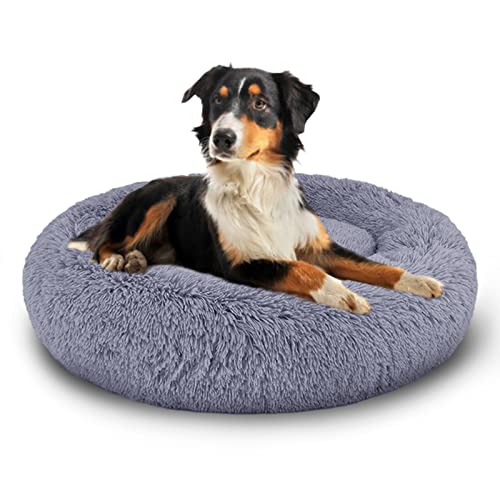 Kfnire Cama para Perro y Gato Redonda Ø60cm Nido de Donut para Mascotas Suave de Felpa Camas para Perros Gatos Parte Inferior Antideslizante Lavable Impermeable Cachorro Cálido Cama Cojin