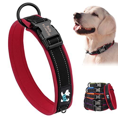 Pet Artist Collar De Perro Reflectante Personalizado con Nombre, Collar De Perro Acolchado De Neopreno Cómodo, con Hebillas De Metal Duradero, Adecuado para Perros Pequeños Y Medianos (M, Rojo)