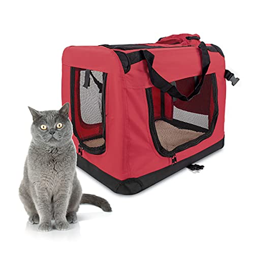 Mobiclinic, Balú, Transportín para Mascotas, Transportín para Perros, Gatos, Conejos, cobayas, Transportín Portátil y Transpirable, Talla M, Soporta 10 kg, 57x38x44 cm, Plegable, Rojo