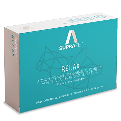 Suprapet Relax Calmante Perros 30 tabletas - Relajante natural contra el estrés y el miedo con L-Triptófano, Vitaminas B, Valeriana, Pasiflora, Espino, Jengibre