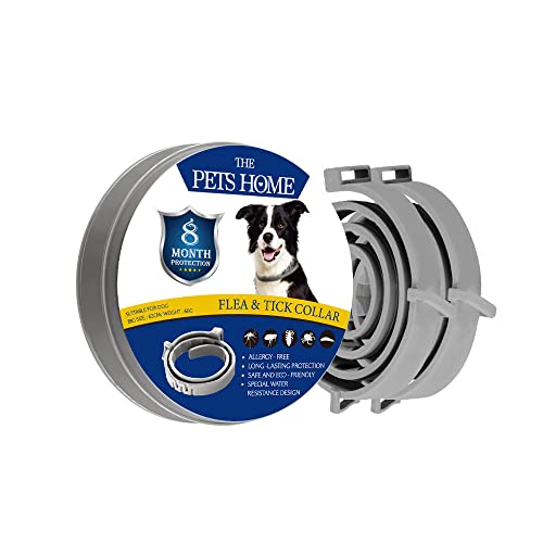 THE PETS HOME Collar Antiparasitario contra Pulgas y Garrapatas para Perros, Control Antipulgas Sirve 8 Meses de Protección, Collar Antipulgas de 62cm para Mascota Pequeño Mediano Grande 2 PCS