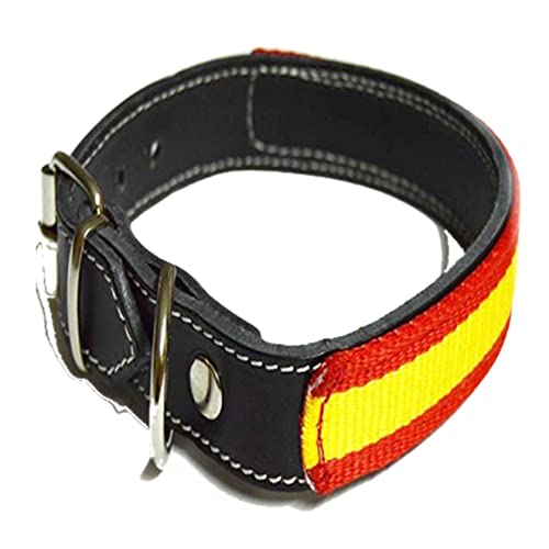 Articulosdecaza Collar para perro fabricado en cuero color negro con Bandera España 65 cm