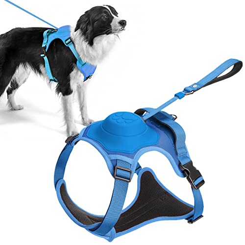 Kriogor Arnes Perro Grande Antitirones con Correa, Arnés Táctico para Perros Medianos y Grandes, Arnes Perro Grande Mediano Transpirable, Arnes Perro Mediano para Adiestrar, Caminar, Cazar(XL, Azul)