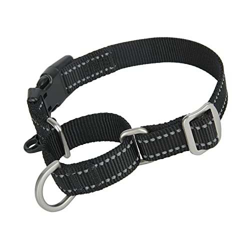 Petiry Martingale Collar reflectante de nailon antitirones con hebilla de liberación rápida de seguridad, a prueba de escapes para perros grandes, cuello de 38 a 50 cm (negro, L)