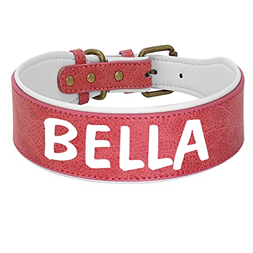 Beirui Collar de Perro Grande de Alta Resistencia Personalizado - Collar de Perro de Cuero con Hardware Resistente y Duradero - Collar de Perro Acolchado Suave para Perros medianos Grandes(Rosa, XL)