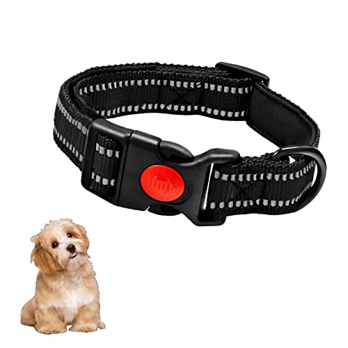 Collar Perro, Collar Nylon Reflectante Neopreno Forrado Ajustable para Perros Pequeños (S, Negro)