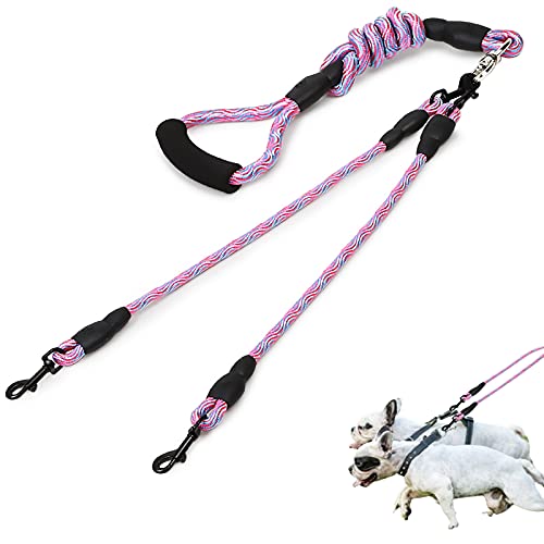 Lvjkes Correa de Perro Doble, Correa Perro Dos, Doble Correa para Perros, Desmontable, antienredos, cómodo Agarre, Entrenamiento para Caminar para Dos Perros medianos o Grandes (Rosa)