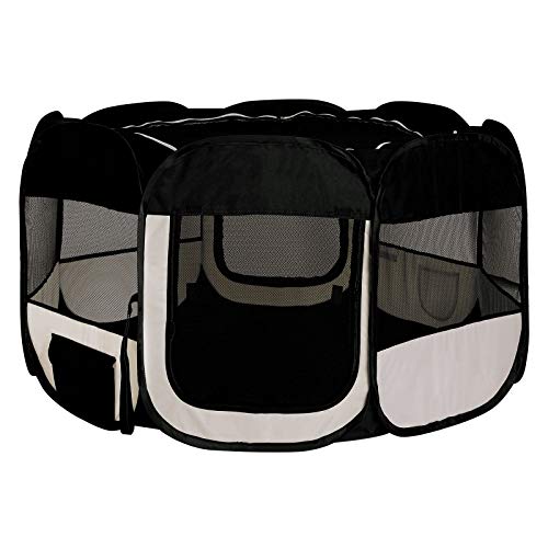 lionto Puppy run de tela oxford para Exteriores Parque para Animales recinto para Cachorros 110 cm Ø Altura 64 cm, Negro/Beige