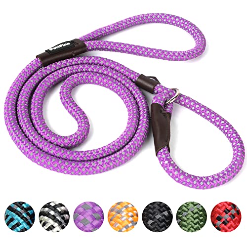 PetiFine Cuerda de deslizamiento para perro de 1,8 m, collar de cuerda duradera para perros, correa de entrenamiento sin tirar, correas reflectantes de cuerda de escalada de montaña, color morado