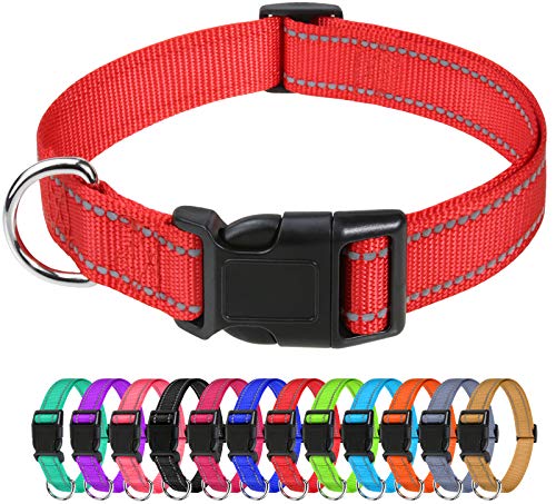 TagME Collar Perro Ajustable,Collar Nylon Reflectante,para Caminar Correr Entrenamiento,para Perros Extrapequeños,Rojo,1.5cm De Ancho