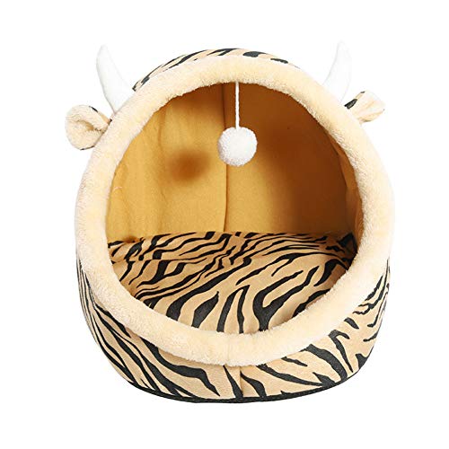 Semicerrado Cama para mascotas,Lavable Mascotas casa del Animal doméstico y sofá Antideslizante Cama del Gato del Perro Caliente Suave de la Perrera Plegable Invierno Amarillo3 L:50*47*36CM