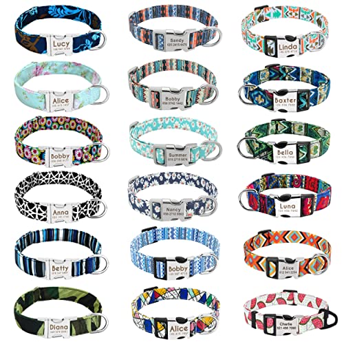 Didog Collares de perro suaves personalizados, patrones de moda, collares de perro de nailon con hebilla de grabado para perros pequeños, medianos y grandes