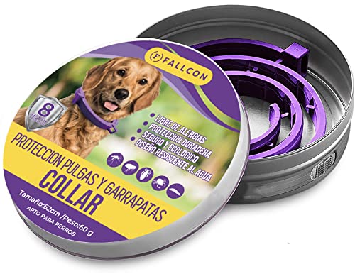 Collar Antiparasitos Perros Natural Repelente Frente a Pulgas,Garrapatas y Mosquitos,Tamaño Ajustable e Impermeable para Mascota Pequeño Mediano Grandes (Morado)