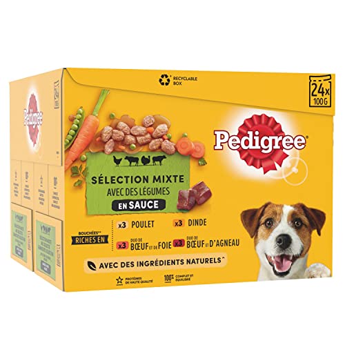 Pedigree Sachets Fraîcheur pour Chien Adulte aux 4 Saveurs en Sauce, 48 Sachets Repas de 100g, 2 x 24 x 100g