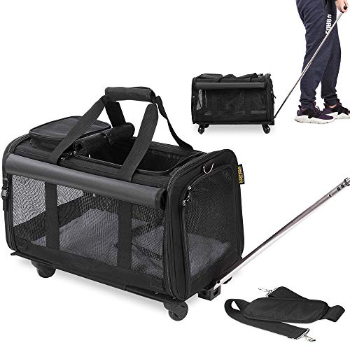 KOPEKS Transportín Perro Gato Mascotas, Bolsa Trasportín de Viaje con Ruedas Cómodo y Transpirable Transportador para Perros y Gatos - Negro