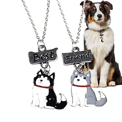 Collar con colgante de perro para mujer | 2 collares con placa de identificación para mascotas de dibujos animados - Regalos conmemorativos únicos para amigos, familia para uso diario, viajes Firulab