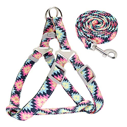 Arnés de nailon ajustable para perro con estampado de cachorro, chaleco para mascotas, correa de entrenamiento para caminar y entrenamiento para perros pequeños y medianos, color rosa