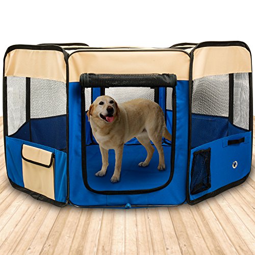 BIGWING Style-Parque Perro Gato Conejo Mascota de Juego Entrenamiento Dormitorio Plegable Lavable Durable Octágono 125x 125x 58 CM, Azúl