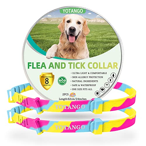 Collares Antiparasitario para Perros, Collar Antipulgas Perros, Ajustable Impermeable Collar de Pulgas y Garrapatas para Perro con 8 Meses de Protección Natural para Perros Cachorros Grandes-Arcoíris