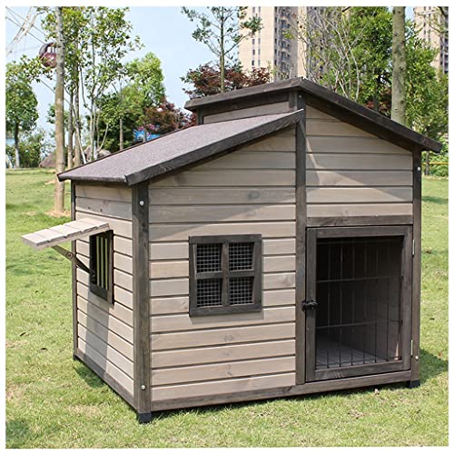 Casa para perros al aire libre, perrera elevada de madera para mascotas con techo de asfalto, puerta delantera, ventana lateral, porche para perros medianos/grandes (talla : XXL)