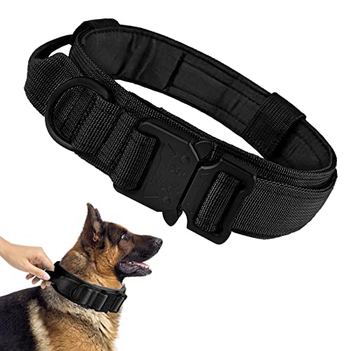 Collar militar táctico para perro con asa, ajustable y acolchado para perro, collar ancho, de nailon para perros medianos y grandes, con hebilla de metal resistente, M